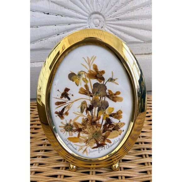 unbranded Other - Vintage 70s Dried Real Flowers California Easel Gold Frame Tabletop